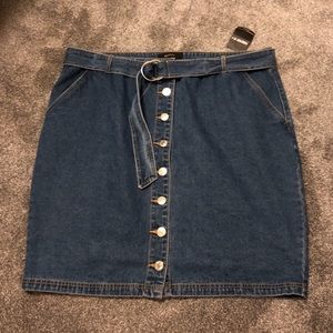 Knee length button front denim skirt